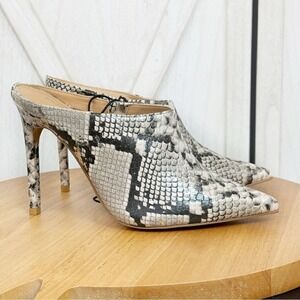 Express Snake Reptile Print Heeled Mules Shoes Ivory Gold‎ 7 New Pointed Toe
